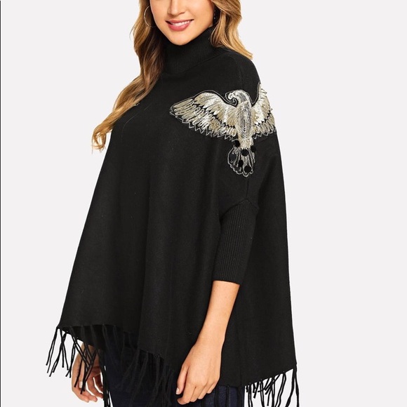 Coeur De Vague Embroidered Fringe Poncho Cloak NWT - Picture 2 of 11
